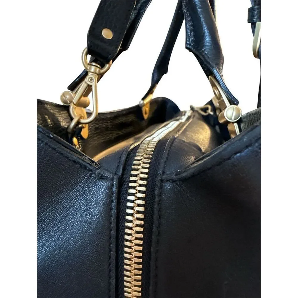 L.K. Bennett London Tt Julia Black Leather Satchel Gold Hardware Crossbody Bag